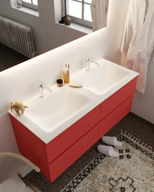 Koop Vandaag Mondiaz Vica 120cm badmeubel fire 4 lades wastafel Cloud dubbel met 2 kraangaten