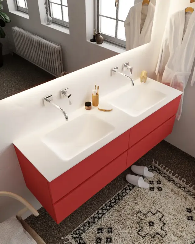 Uitverkoop Mondiaz Vica 150cm badmeubel fire 4 lades wastafel Cloud dubbel zonder kraangat