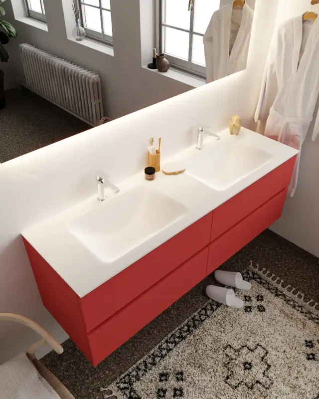 Lage Kosten Mondiaz Vica 150cm badmeubel fire 4 lades wastafel Cloud dubbel met 2 kraangaten