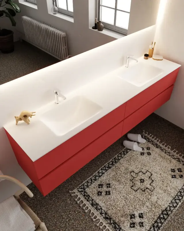 Koopje Mondiaz Vica 200cm badmeubel fire 4 lades wastafel Cloud dubbel met 2 kraangaten