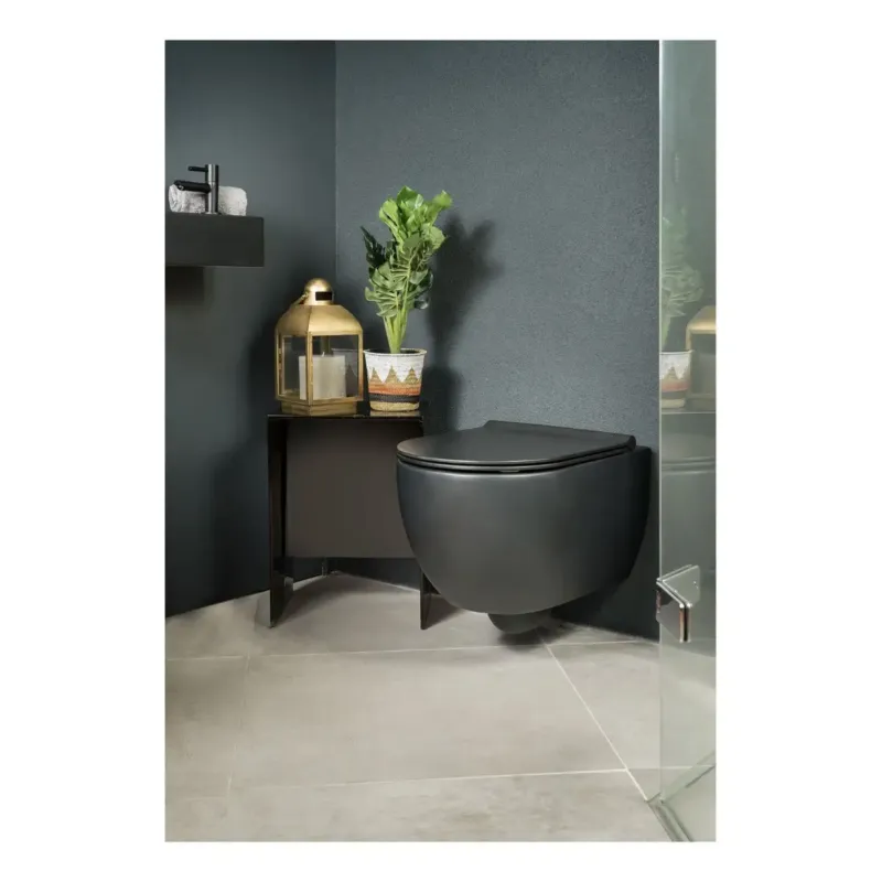 Xenz Gio randloos toilet 52cm met vortexspoeling en zitting zwart mat Beperkt Aanbod