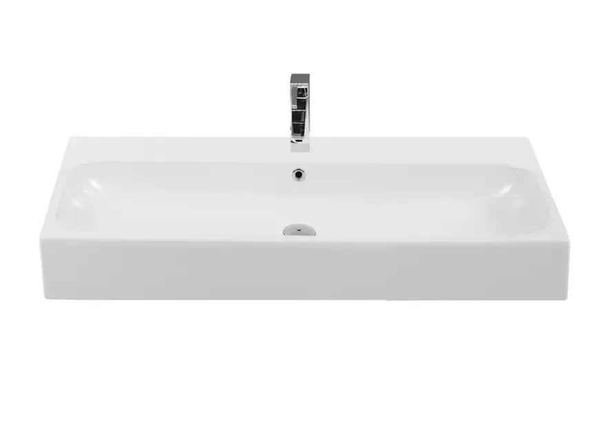 Bestel Nu Sanicare Q17 keramische wastafel 101x46.5cm met 1 kraangat wit