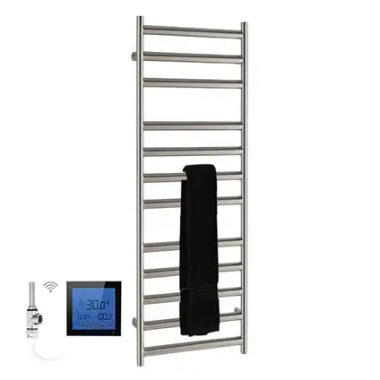SSI Design Athena elektrische radiator met zwarte digitale thermostaat RVS geborsteld 120x50cm 300W Seizoensaanbieding