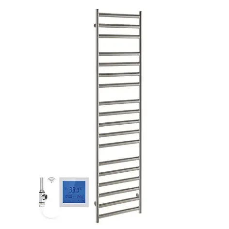 Bestel Nu SSI Design Athena elektrische radiator met witte digitale thermostaat RVS geborsteld 140x50cm 300W