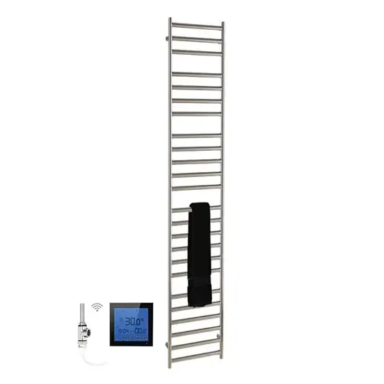 Express Levering SSI Design Athena elektrische radiator met zwarte digitale thermostaat RVS geborsteld 160x60cm 600W