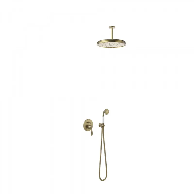 Aanbieding Tres Clasic inbouw regendouche 31cm met handdouche plafondmontage mat verouderd messing
