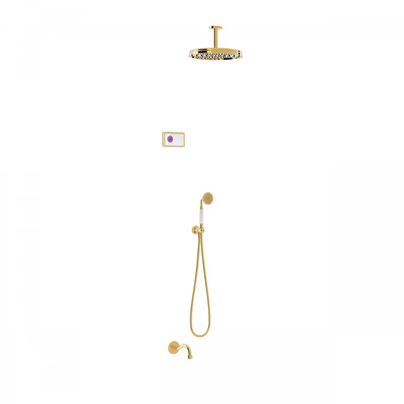 Weekendaanbieding Tres Shower Technology Clasic elektronische inbouwthermostaat met regendouche en baduitloop plafondmontage goud