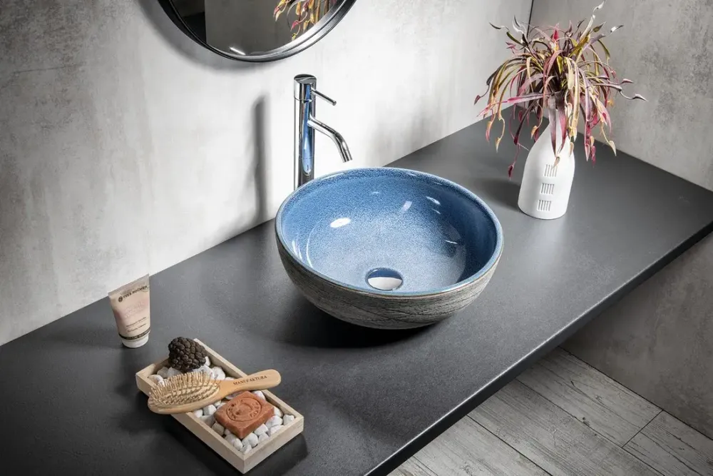 Speciale Aanbieding Sapho Priori keramische ronde waskom 41cm blauw/grijs