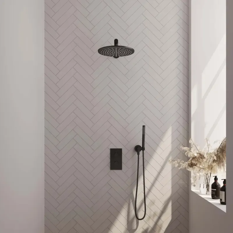 Brauer Black Edition complete inbouw regendouche met staafhanddouche, rechte wandarm en hoofddouche 30cm set 26 zwart mat Finale Uitverkoop