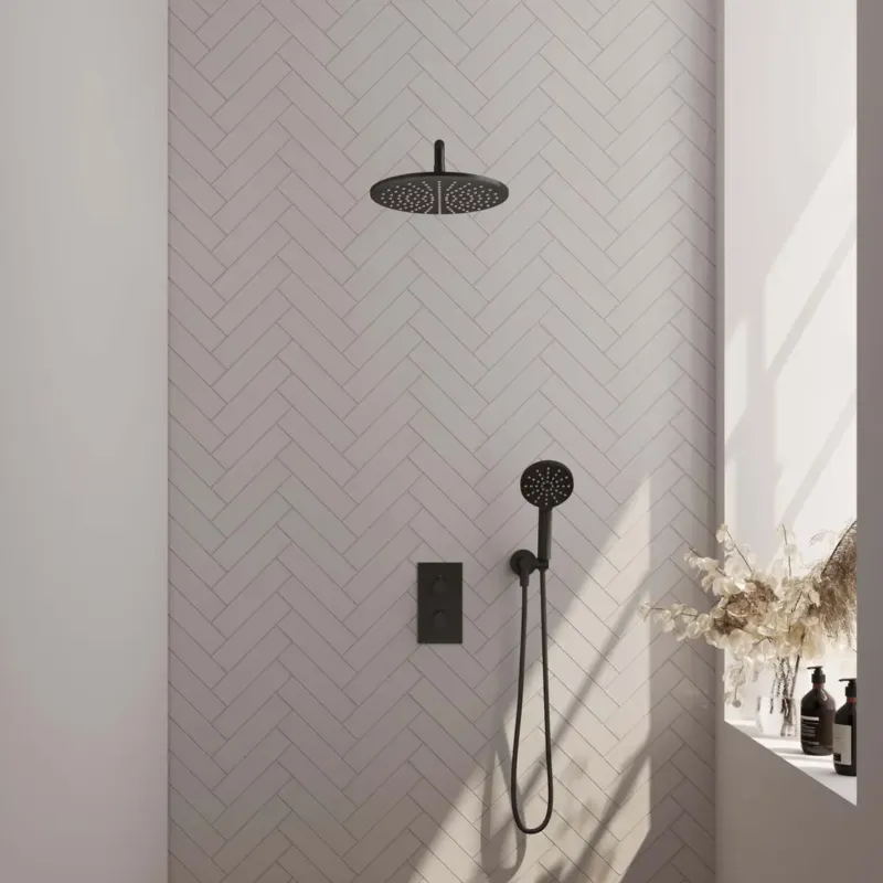 Brauer Black Edition complete inbouw regendouche met 3 standen handdouche, gebogen wandarm en hoofddouche 30cm set 34 zwart mat Rechtstreeks Van De Fabrikant