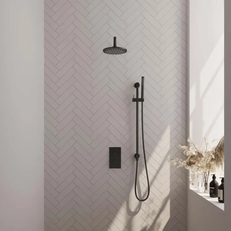 Beste Prijs Brauer Black Edition complete inbouw regendouche met staafhanddouche, gebogen wandarm, glijstang en hoofddouche 20cm set 39 zwart mat
