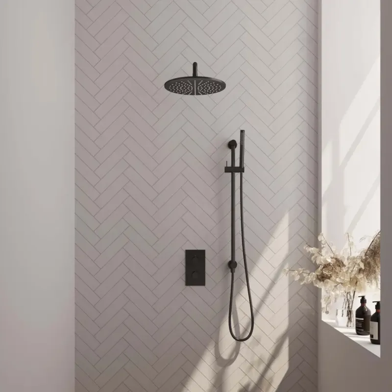 Brauer Black Edition complete inbouw regendouche met staafhanddouche, gebogen wandarm, glijstang en hoofddouche 30cm set 40 zwart mat Meest Verkocht