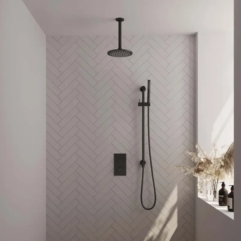 Brauer Black Edition complete inbouw regendouche met staafhanddouche, plafondarm, glijstang en hoofddouche 20cm set 41 zwart mat Gratis Retour
