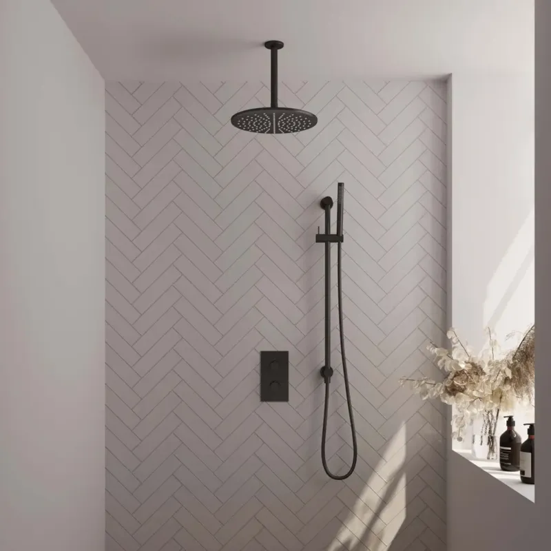 Brauer Black Edition complete inbouw regendouche met staafhanddouche, plafondarm, glijstang en hoofddouche 30cm set 42 zwart mat Finale Uitverkoop