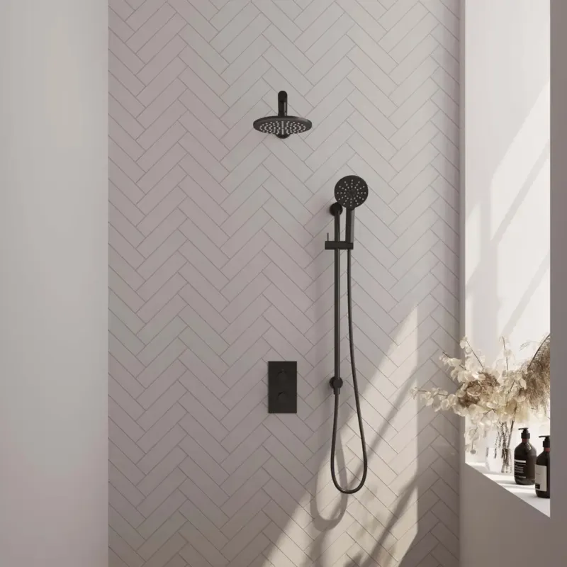 Weekendaanbieding Brauer Black Edition complete inbouw regendouche met 3 standen handdouche, rechte wandarm, glijstang en hoofddouche 20cm set 43 zwart mat