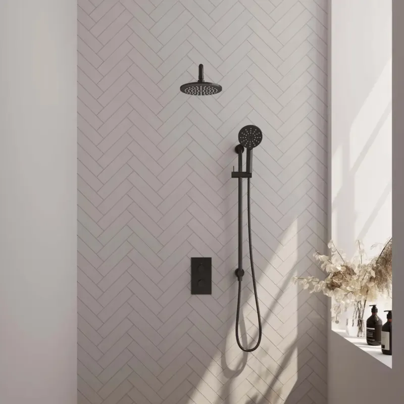 Brauer Black Edition complete inbouw regendouche met 3 standen handdouche, gebogen wandarm, glijstang en hoofddouche 20cm set 45 zwart mat Favoriet