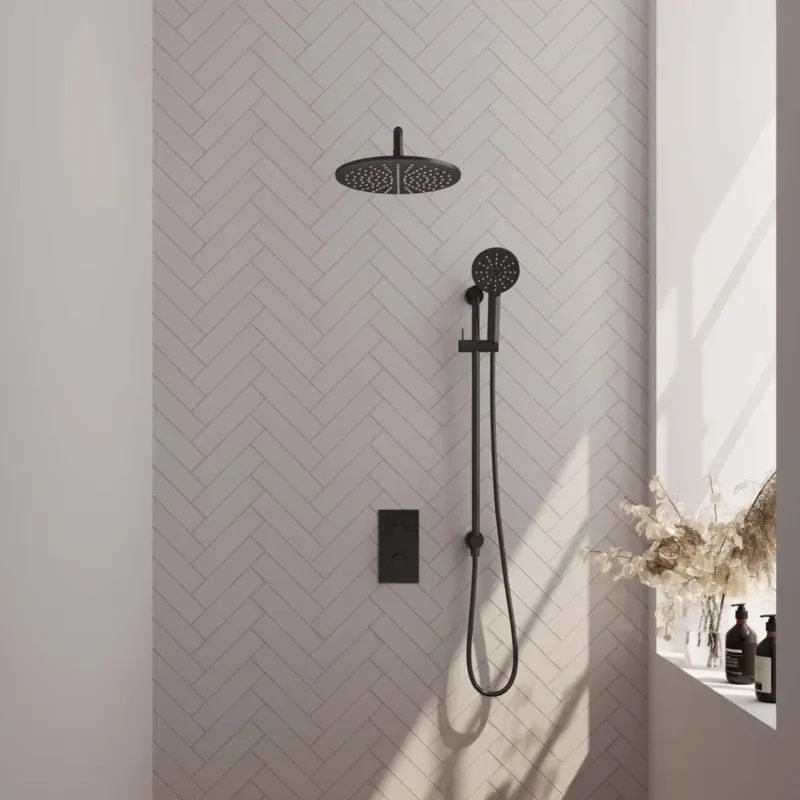 Brauer Black Edition complete inbouw regendouche met 3 standen handdouche, gebogen wandarm, glijstang en hoofddouche 30cm set 46 zwart mat Koop Vandaag