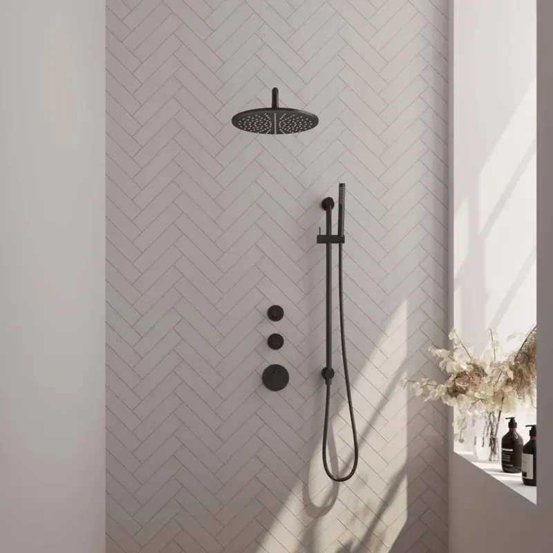 Brauer Black Edition complete inbouw regendouche met staafhanddouche, gebogen wandarm, glijstang en hoofddouche 30cm set 16 zwart mat Nieuw