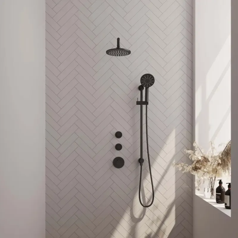 Brauer Black Edition complete inbouw regendouche met 3 standen handdouche, gebogen wandarm, glijstang en hoofddouche 20cm set 21 zwart mat Finale Uitverkoop
