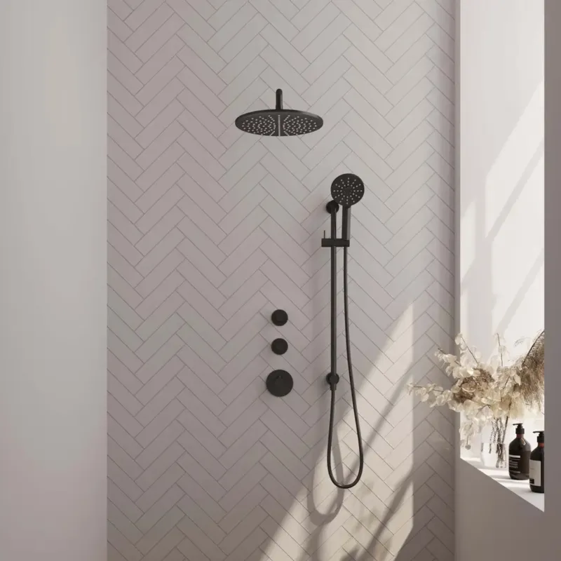 Brauer Black Edition complete inbouw regendouche met 3 standen handdouche, gebogen wandarm, glijstang en hoofddouche 30cm set 22 zwart mat Nieuw
