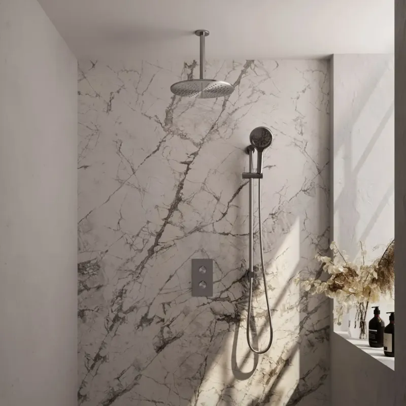 Speciale Aanbieding Brauer Brushed Edition complete inbouw regendouche met 3 standen handdouche, plafondarm, glijstang en hoofddouche 30cm set 48 RVS geborsteld PVD