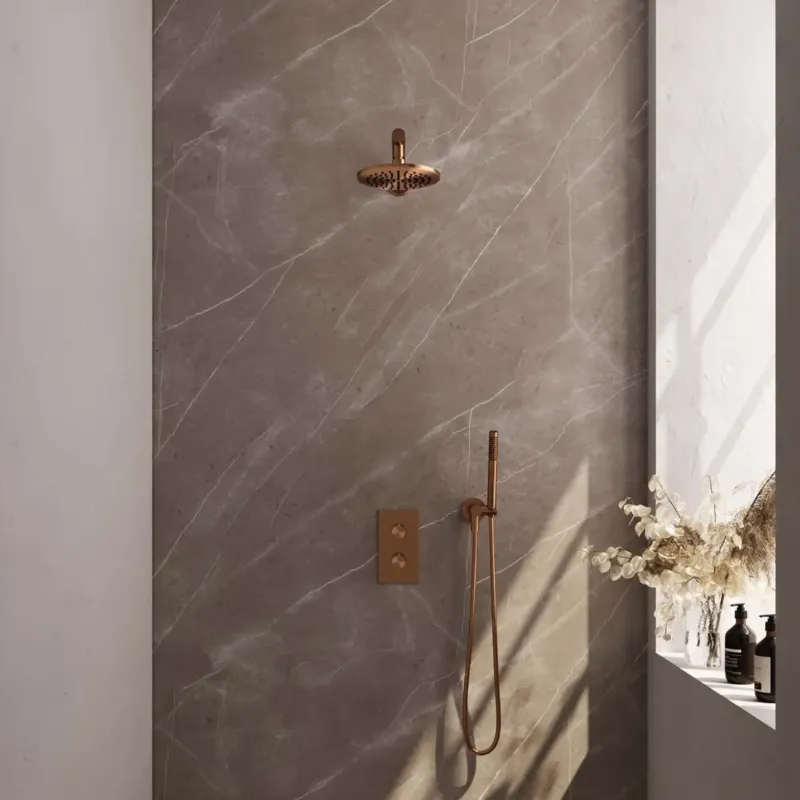 Betaalbaar Brauer Copper Edition complete inbouw regendouche met staafhanddouche, rechte wandarm en hoofddouche 20cm set 25 koper geborsteld PVD