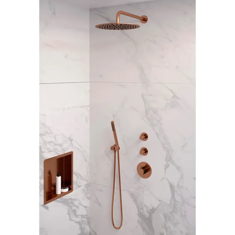 Actieprijs Brauer Copper Edition complete inbouw regendouche met staafhanddouche, gebogen wandarm en hoofddouche 30cm set 4 koper geborsteld PVD