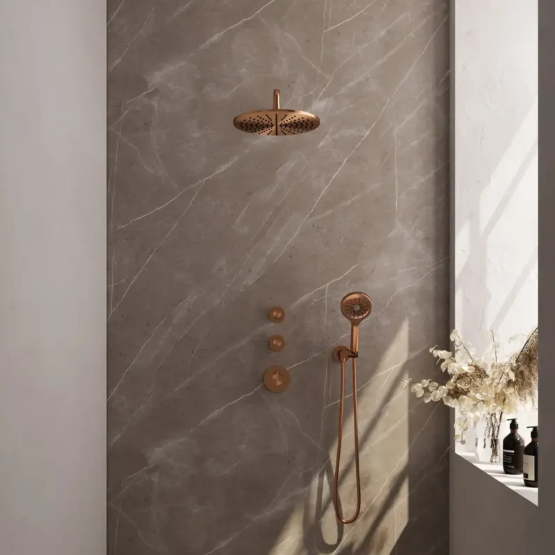 Alleen Vandaag Brauer Copper Edition complete inbouw regendouche met 3 standen handdouche, gebogen wandarm en hoofddouche 30cm set 10 koper geborsteld PVD