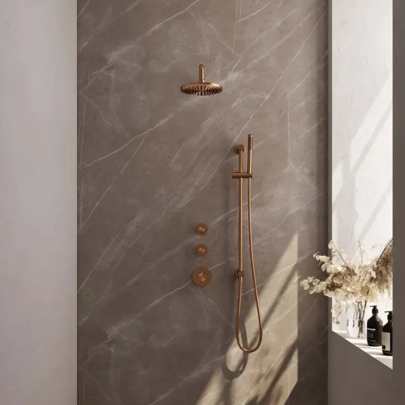 Bestseller Brauer Copper Edition complete inbouw regendouche met staafhanddouche, gebogen wandarm, glijstang en hoofddouche 20cm set 15 koper geborsteld PVD