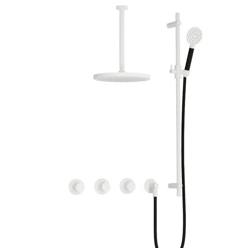 Hotbath Cobber IBS70 inbouwdouche met ronde handdouche, 30cm plafondbuis, 30cm hoofddouche en glijstang wit mat Actieprijs