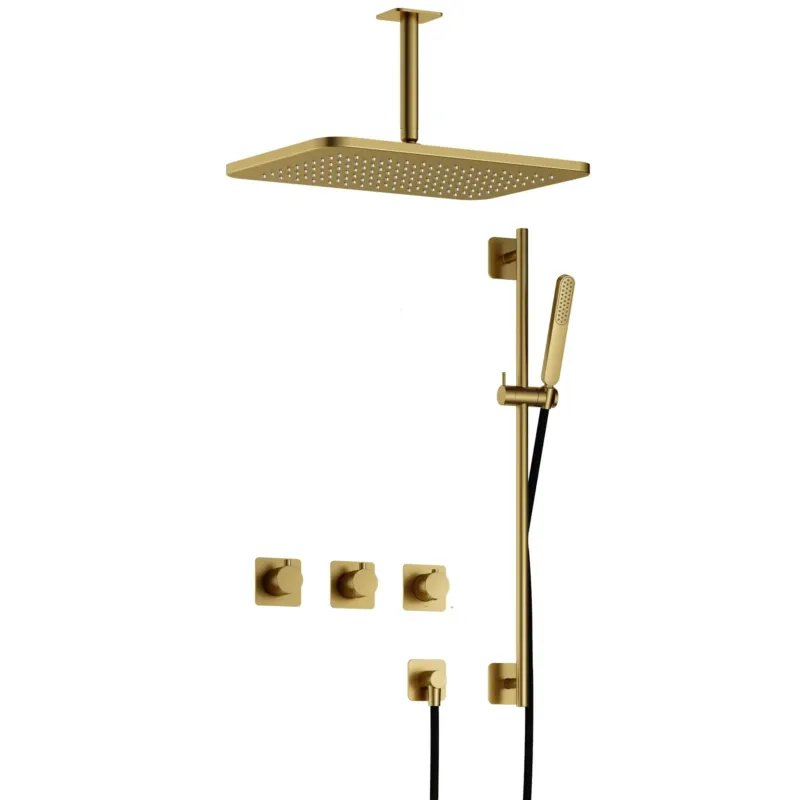 Hotbath Gal IBSGL70BBP inbouwdouche met plafondbuis, glijstang en 27x40cm hoofddouche geborsteld messing PVD Fabrieksprijs