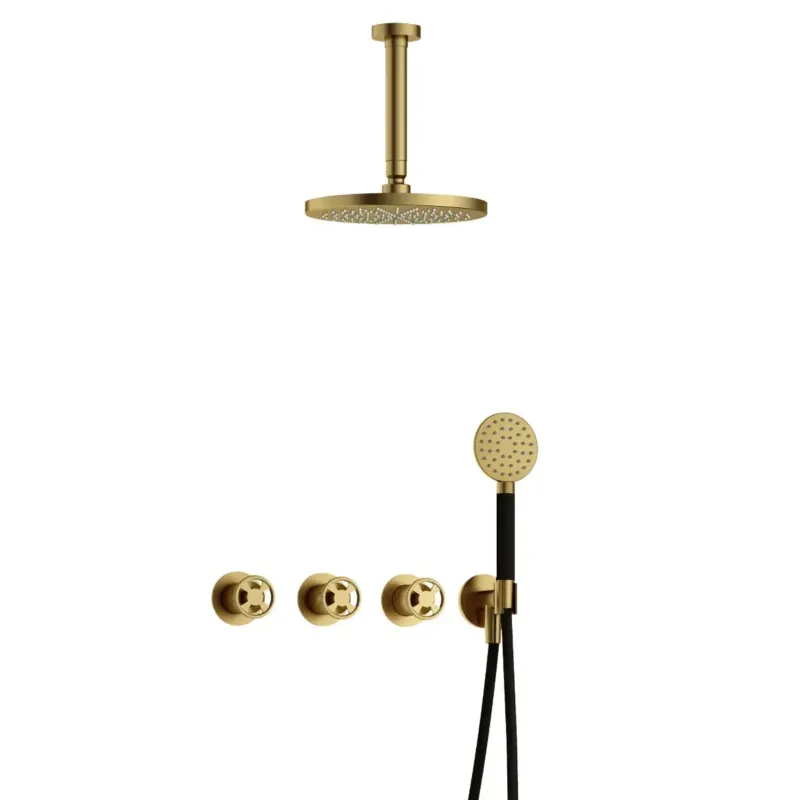 Hotbath Cobber@Work IBSW70 inbouwdouche met ronde handdouche en 15cm plafondbuis geborsteld messing PVD Superprijs