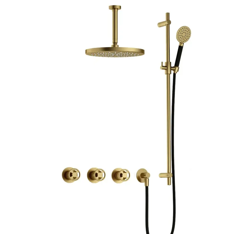 Hotbath Cobber@Work IBSW70 inbouwdouche met ronde handdouche, 15cm plafondbuis, 30cm hoofddouche en glijstang geborsteld messing PVD Hete Deal