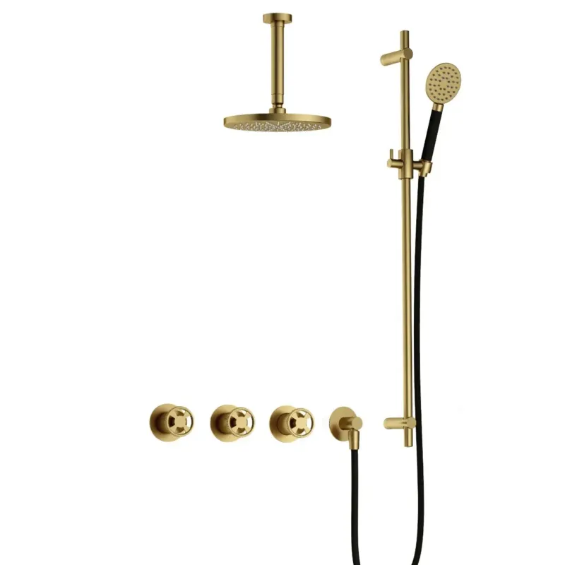 Hotbath Cobber@Work IBSW70 inbouwdouche met ronde handdouche, 15cm plafondbuis en glijstang geborsteld messing PVD Populair