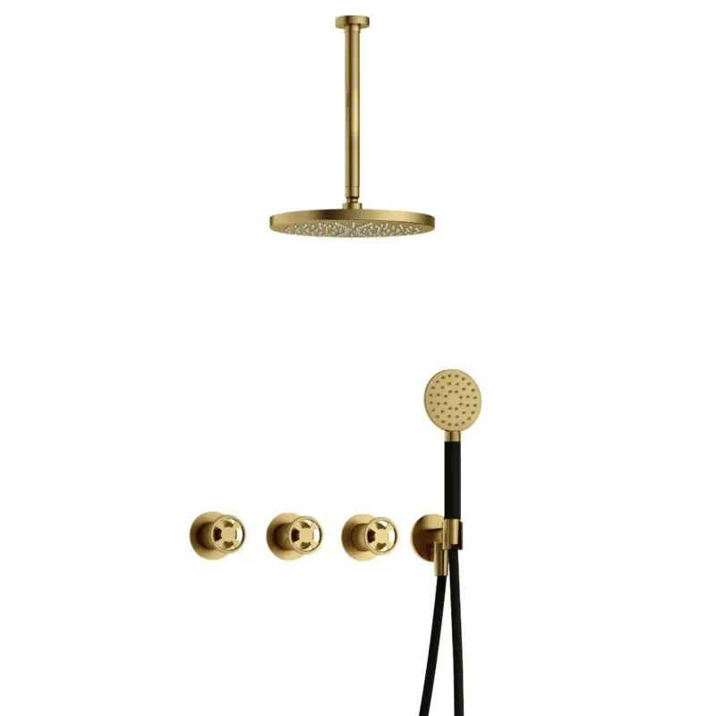 Hotbath Cobber@Work IBSW70 inbouwdouche met ronde handdouche, 30cm plafondbuis en 30cm hoofddouche geborsteld messing PVD Speciale Aanbieding