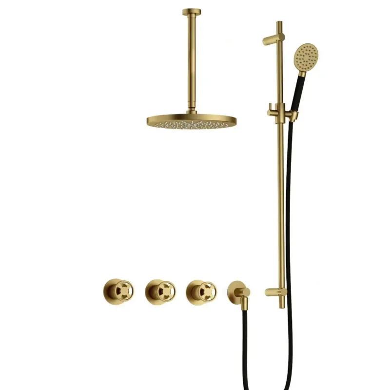 Hotbath Cobber@Work IBSW70 inbouwdouche met ronde handdouche, 30cm plafondbuis en glijstang geborsteld messing PVD Flitsaanbieding