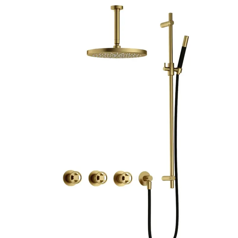 Beperkt Aanbod Hotbath Cobber@Work IBSW70 inbouwdouche met 15cm plafondbuis, 30cm hoofddouche en glijstang geborsteld messing PVD