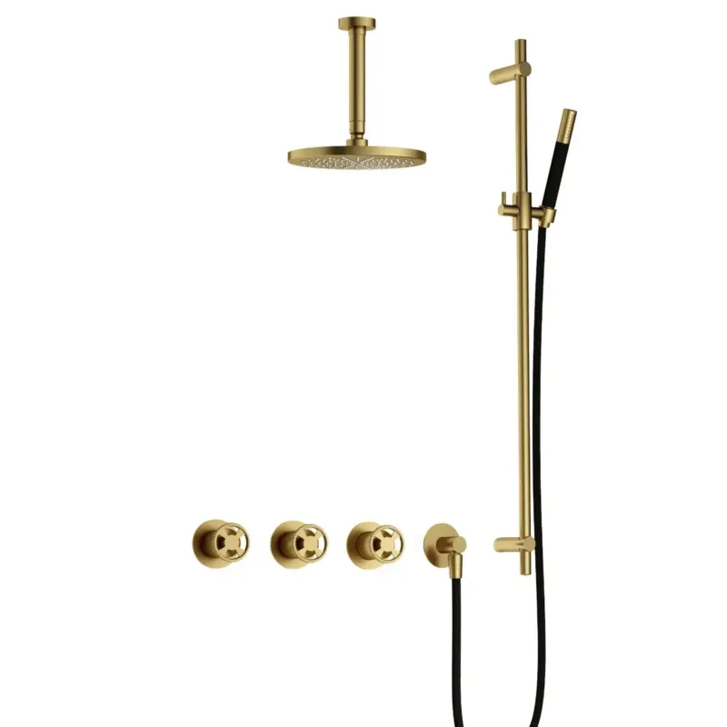 Exclusieve Aanbieding Hotbath Cobber@Work IBSW70 inbouwdouche met 15cm plafondbuis en glijstang geborsteld messing PVD