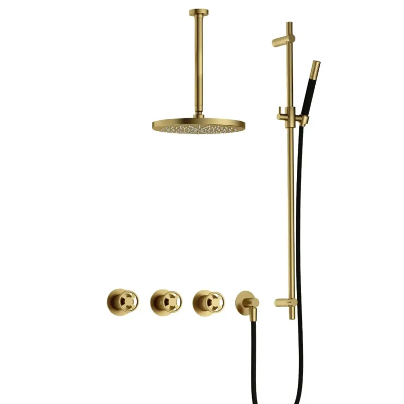Hotbath Cobber@Work IBSW70 inbouwdouche met 30cm plafondbuis, 30cm hoofddouche en glijstang geborsteld messing PVD Finale Uitverkoop