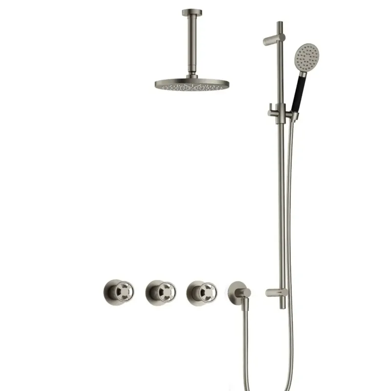 Beste Prijs Hotbath Cobber@Work IBSW70 inbouwdouche met ronde handdouche, 15cm plafondbuis en glijstang nikkel geborsteld