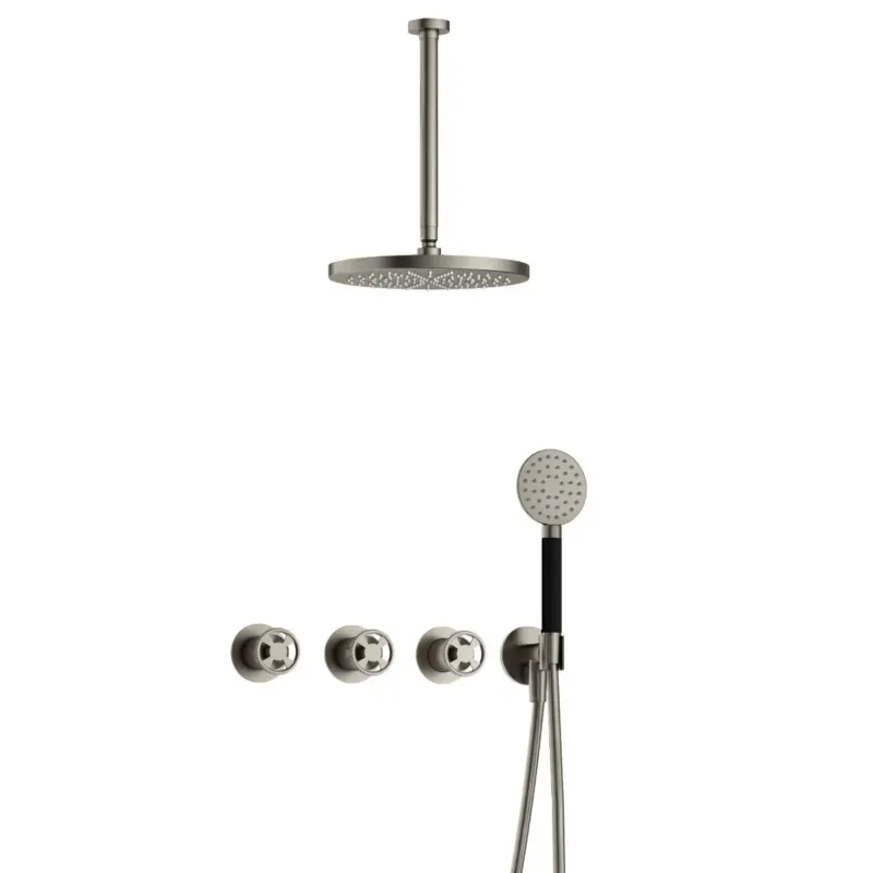 Betaalbaar Hotbath Cobber@Work IBSW70 inbouwdouche met ronde handdouche, 30cm plafondbuis en 30cm hoofddouche nikkel geborsteld