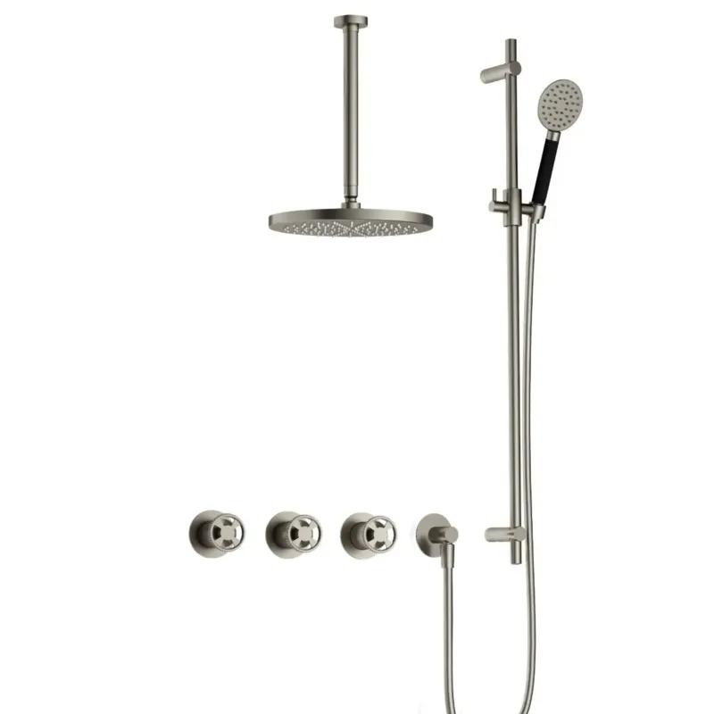 Hotbath Cobber@Work IBSW70 inbouwdouche met ronde handdouche, 30cm plafondbuis, 30cm hoofddouche en glijstang nikkel geborsteld Weekendaanbieding