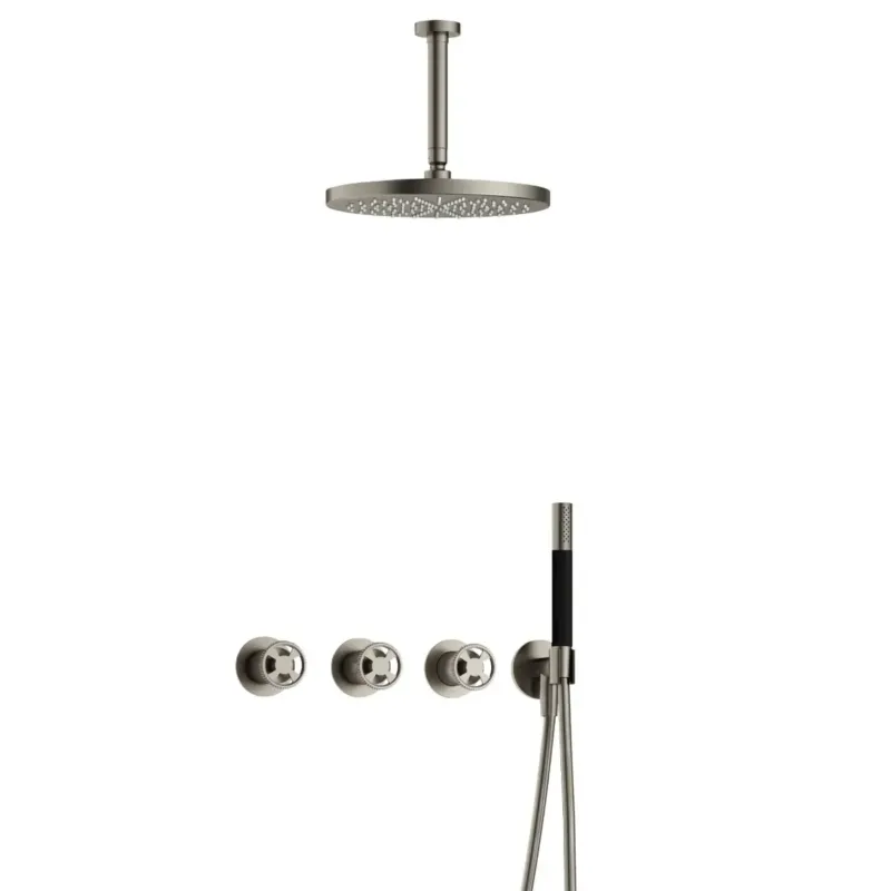 Goedkoop Hotbath Cobber@Work IBSW70 inbouwdouche met 15cm plafondbuis en 30cm hoofddouche nikkel geborsteld