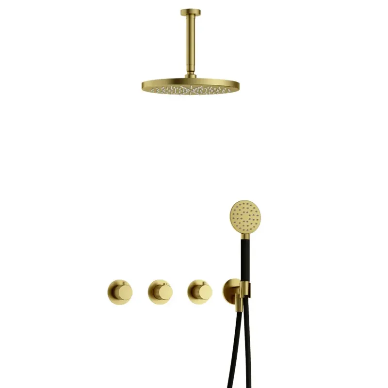 Beste Prijs Hotbath Cobber X IBSX70 inbouwdouche met ronde handdouche, 15cm plafondbuis en 30cm hoofddouche geborsteld messing PVD