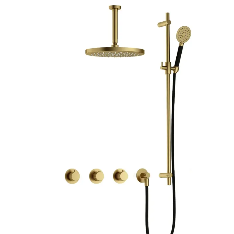 Beperkt Aanbod Hotbath Cobber X IBSX70 inbouwdouche met ronde handdouche, 15cm plafondbuis, 30cm hoofddouche en glijstang geborsteld messing PVD