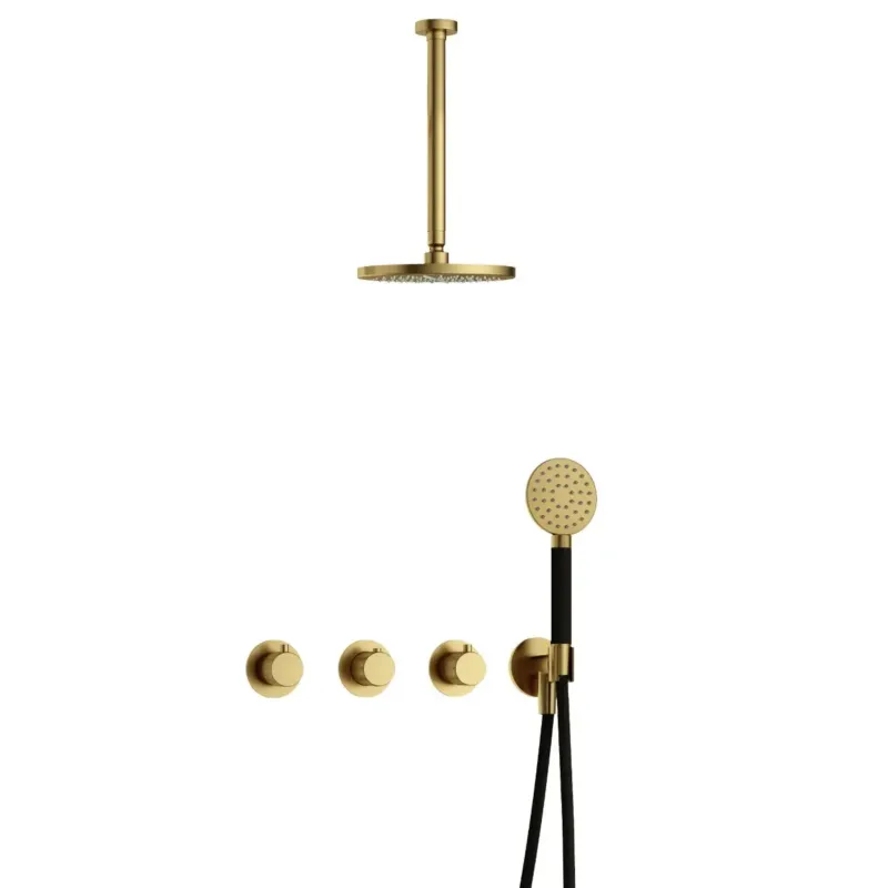 Goedkoop Hotbath Cobber X IBSX70 inbouwdouche met ronde handdouche en 30cm plafondbuis geborsteld messing PVD