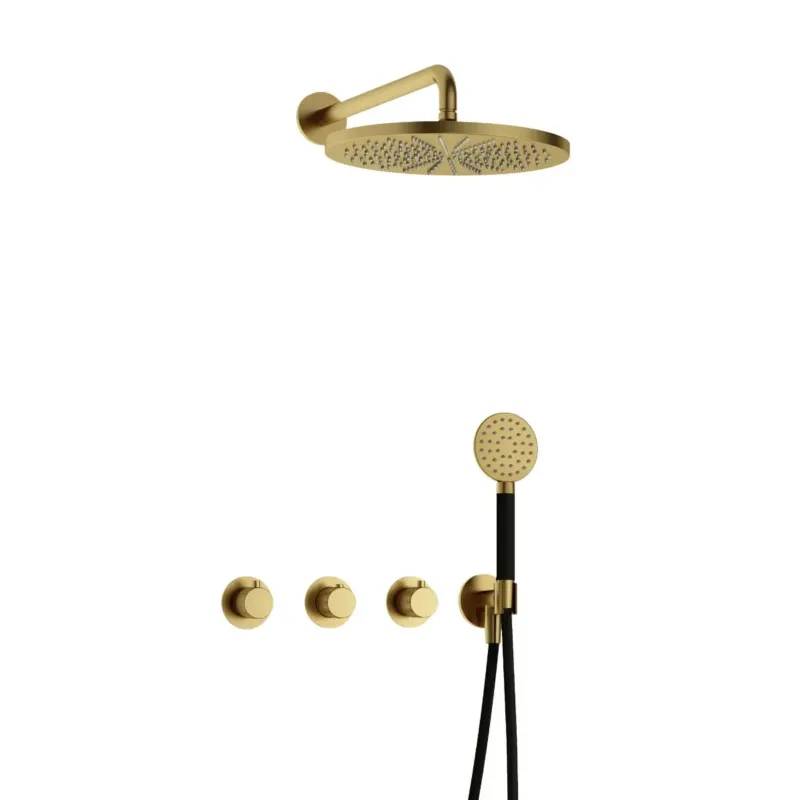 Goedkoop Hotbath Cobber X IBSX70 inbouwdouche met ronde handdouche en 30cm hoofddouche geborsteld messing PVD