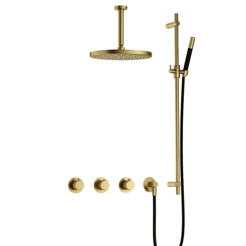 Hotbath Cobber X IBSX70 inbouwdouche met 15cm plafondbuis, 30cm hoofddouche en glijstang geborsteld messing PVD Gereduceerde Prijs