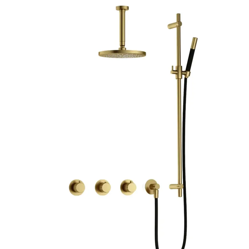 Hotbath Cobber X IBSX70 inbouwdouche met 15cm plafondbuis en glijstang geborsteld messing PVD Bestel Nu