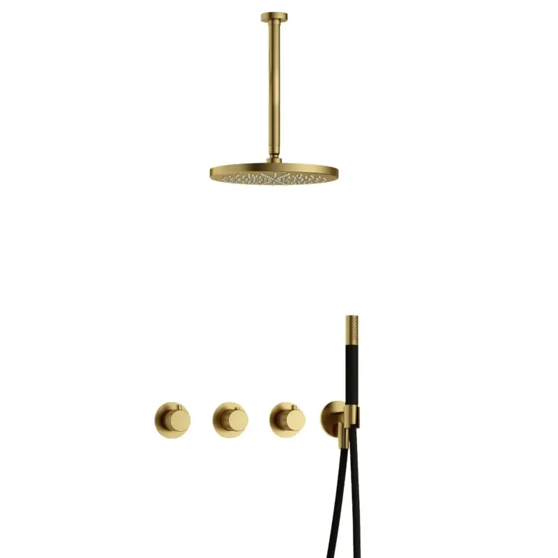 Hotbath Cobber X IBSX70 inbouwdouche met 30cm plafondbuis en 30cm hoofddouche geborsteld messing PVD Speciale Aanbieding